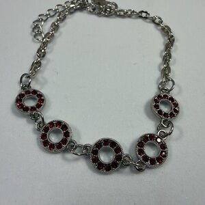 Silver-Tone Red Crystal Circle Link Bracelet